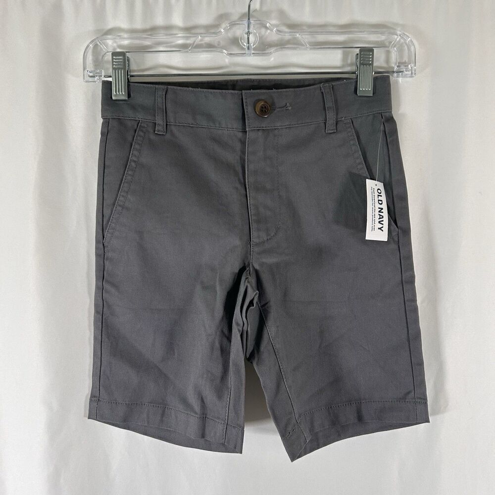 New Old Navy Chino Shorts Boys 8 Grey Slim Built-In Flex Pockets Cotton Blend